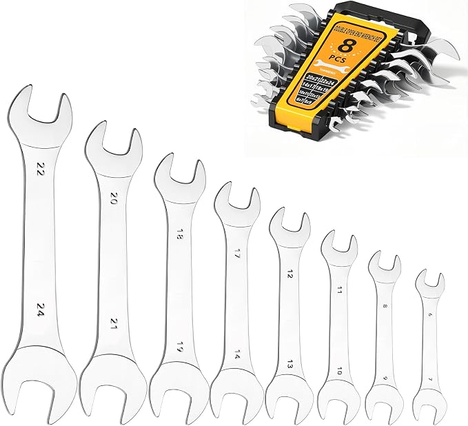 Super-Thin Open End Wrench, 3mm Ultra Thin Open End Wrenches 8 Size Chrome Vanadium Steel Wrench for Tight Spots Repair