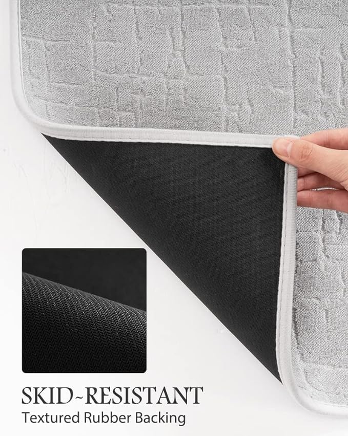 AMOAMI-Bath Mat-Absorbent Quick Dry Bathroom Floor Mats-Washable Rubber Backing Bath Mats for Bathroom Rugs Fit Under Door-Bath Rug for in Front of Sink Bathtub Shower Room, Grey 20''x32''