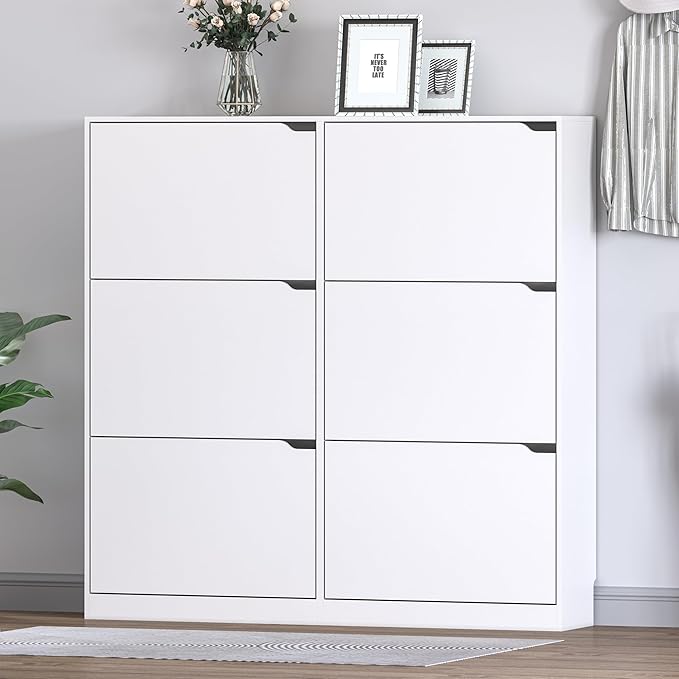 BORNOON Shoe Cabinet with 6 Flip Drawers, Slim Narrow Shoe Storage Cabinet, Freestanding Shoe Organizer for Entryway, Hallway, Foyer