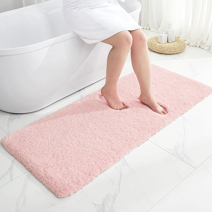 Disolla Pink Bathroom Rug 24x48 - Non-Slip Plush Thick Bath Mat, Highly Absorbent & Ultra Soft Fluffy Floor Mat, Machine Washable for Shower and Tub