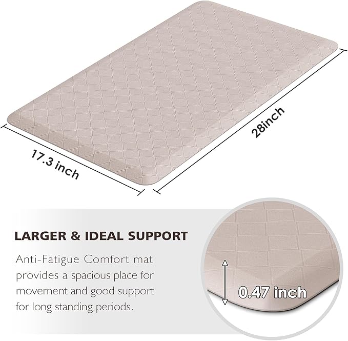 HappyTrends Kitchen Runner Rugs Anti-Fatigue mats,17.3"x 28",Non Slip Waterproof Ergonomic Comfort Mat for Kitchen, Floor Home, Office, Sink, Laundry,Khaki