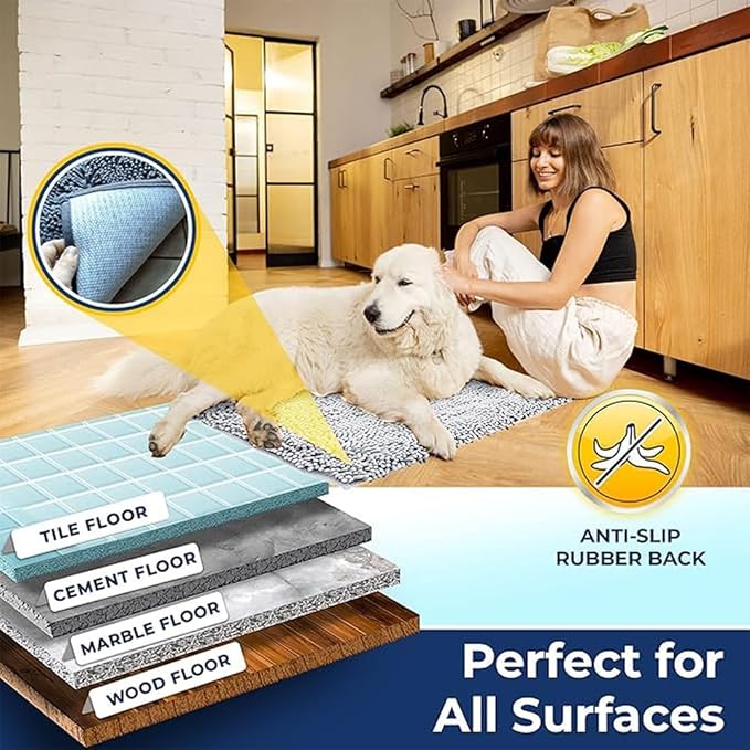 Muddy Mat® | Chenille Bathroom Rugs Quick Dry Microfiber Mats Non Slip Washable, Extra Thick, Soft and Highly Absorbent Bath Mats for Bathroom, Kitchen, and Shower Floor - White 36"x60"