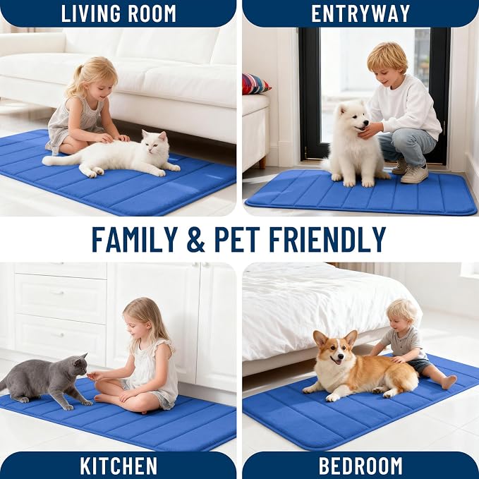 OLANLY Memory Foam Bath Mat 34x21, Super Soft Absorbent Bathroom Rugs, Quick Dry, Machine Washable Shower Floor Rugs, Bathmat Carpet, Bathroom Home Decor Accessories, Deep Navy Blue