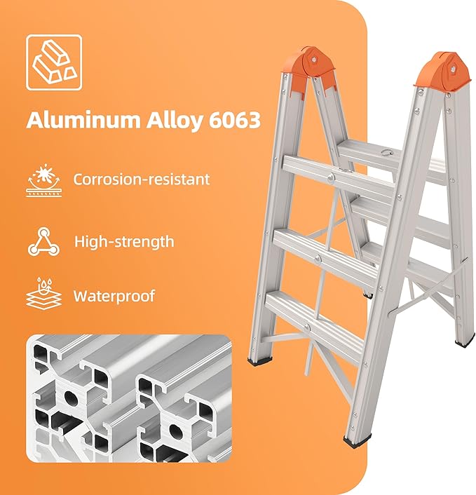 Aparecium Aluminum Foldable Twin Front Collapsible A Frame 3-Step Ladder, Compact Step Stool with Wide Anti-Slip Pedal, EN131, 330lb Capacity