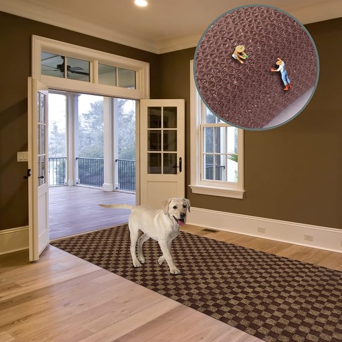 Custom Size Runner Rug 3 ft x 72 ft, 2-82ft Carpet Runners Hallway Entryway Kitchen Garage Laundry Room Area Rugs with Non-Slip Rubber Backing, Checkered Brown