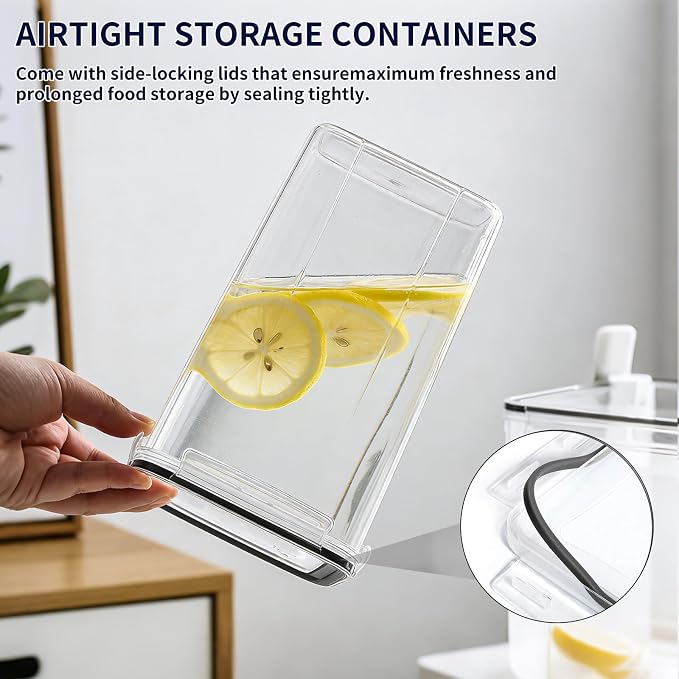 4 Pieces 6.5L / 220 oz Large Food Storage Containers, BPA Free Plastic Airtight Canisters for Flour, Sugar, Baking Supplies, Rice with Lids, Measuring Cups and Labels, Black