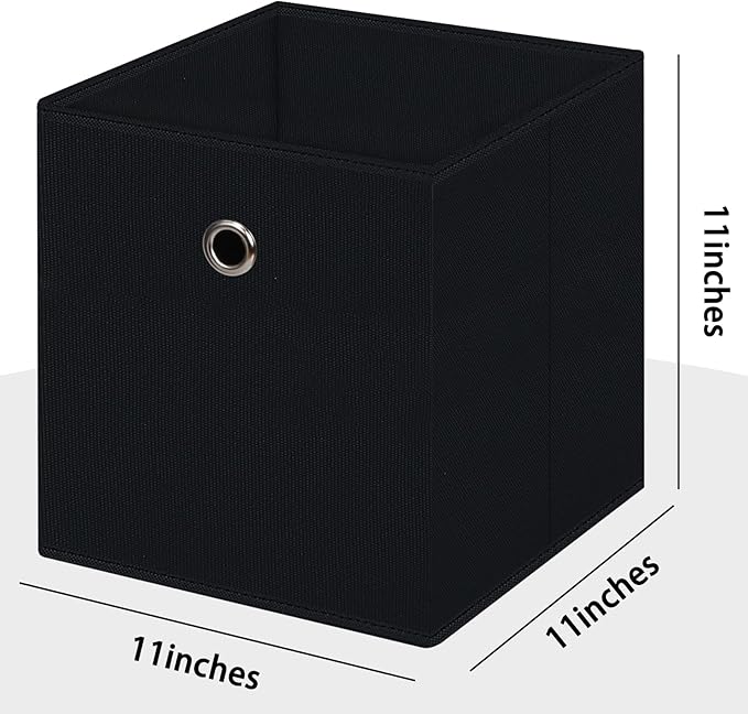 Black Foldable Storage Cubes Bins ,11 Inch Cloth Storage Cube Fabric Storage Box Cubes Organizer Baskets with Handles for Home Organizer Set of 6 (Black)