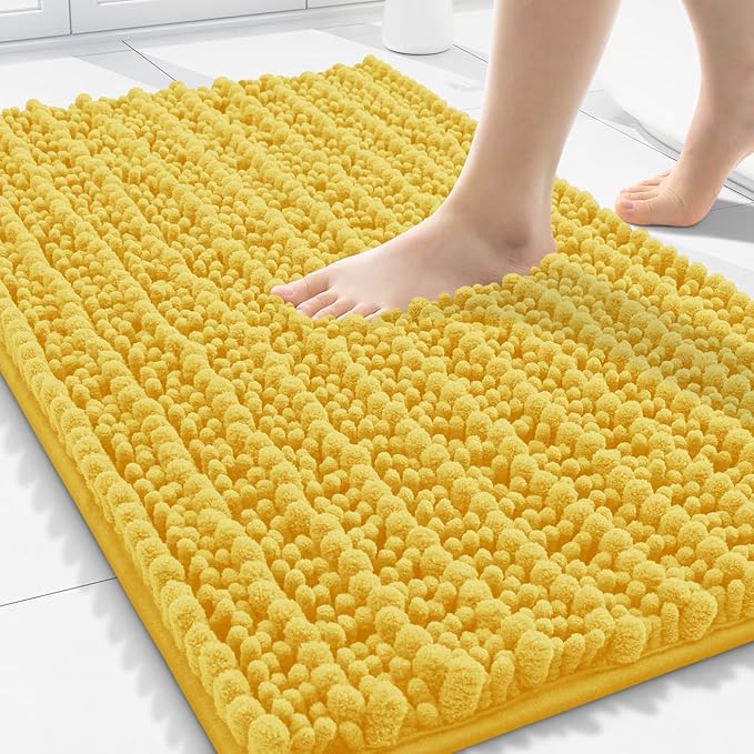 Smiry Bathroom Rugs Mat 30x20, Extra Soft Absorbent Chenille Bath Rugs, Non Slip Rubber Backing Machine Washable Quick Dry Bath Mats for Bathroom Floor, Tub, Shower, Home Decor Accessories, Yellow