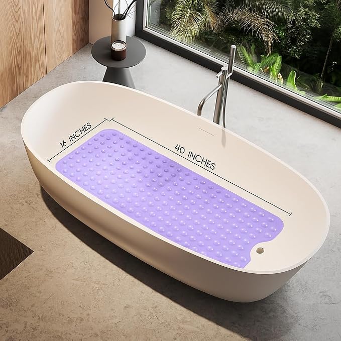 LDC Bath Mat for Tub, Inside Shower Bathtub Mat with Drain Holes and Suction Cups, Anti Slip Bath Mat Inside Tub Extra Long, 40x16 - Purple