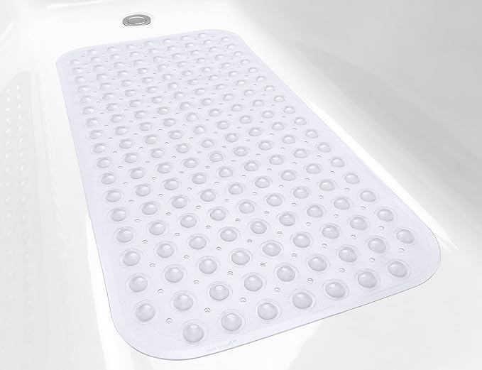 Large Non-Slip Bathtub & Shower Mat 31”x16” (Smooth/Non-Textured Tubs Only) Safe, Clean, Machine-Washable, Superior Grip&Drainage, Vinyl, Transparent Clear