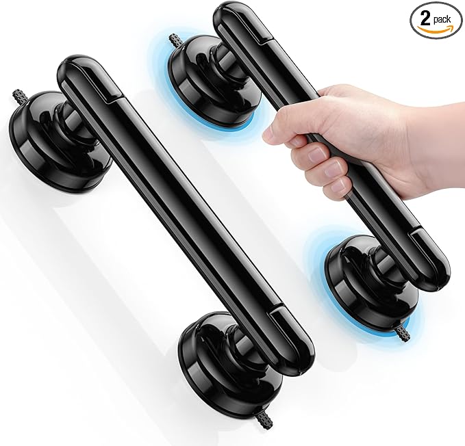 JOTPE 2 Pack Grab Bars for Bathtubs and Showers, No Drilling & Removable Shower Grab Bar Easy to Install, Heavy Duty Suction Grab Bars for Shower, Safety Shower Handle for Balance (11 inch)