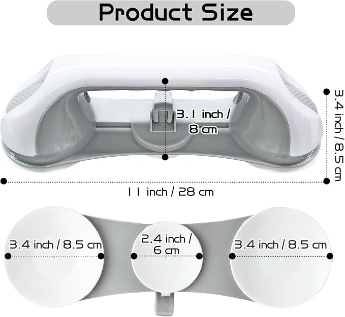 Grab Bars for Bathtubs Showers - 2 Pack Bath Shower Handles for Senior with 3 Suction Cups, 11 Inch Bathroom Heavy Duty Safety Grip Bar, Removable No Drilling Handrail Handicap for Elderly