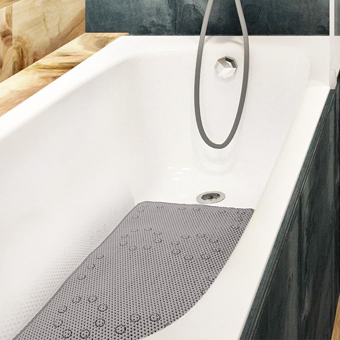 Shower and Bath Mat,Non-Slip Machine Washable and Extra Large Bathtub Mats with Drain Holes and Suction Cups Soft Foam Tub Mats-36” X 17”,Grey