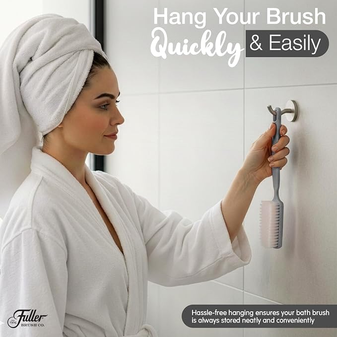 Fuller Brush Bath Brush with Long Handle - 13 Inch Back Scrubber for Shower - Gentle Exfoliating Body Brush for Wet or Dry Brushing - Ergonomic Non-Slip Grip with Hanging Hole – Dove Gray