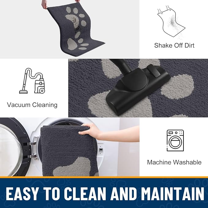 Smiry Dog Door Mat for Muddy Paws, Absorbs Moisture and Dirt, Low-Profile Entryway Mat with Non-Slip Backing, Entry Indoor Outdoor Doormat for Inside Floor (36x24 Inches, Dark Grey, Paw)
