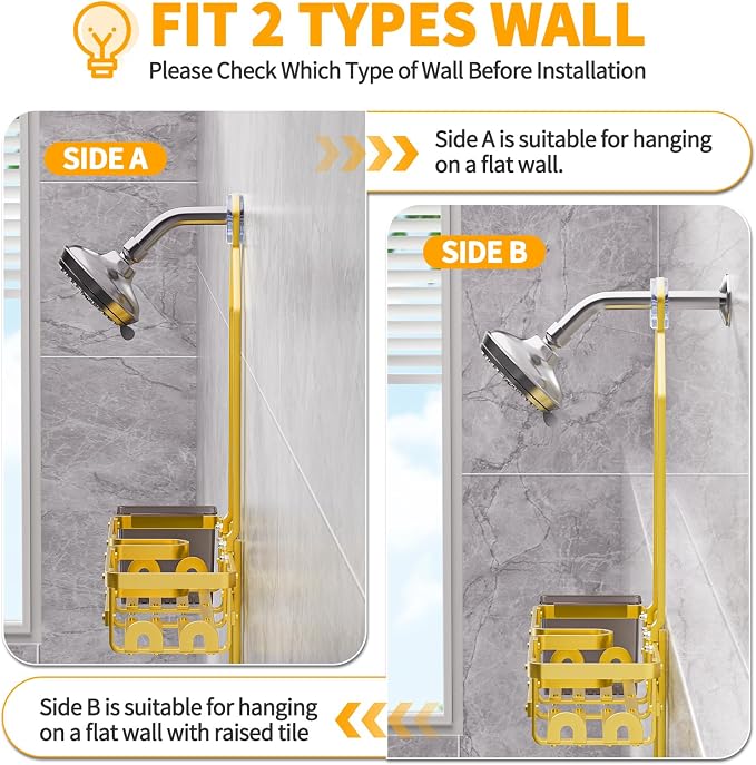 GAOKASE Aluminum Shower Caddy Hanging, Never Rust Shower Organizer- 4 Levels with adjustable Height 10 Hooks for Razor/Sponge - Rack with Soap Basket (Gold)