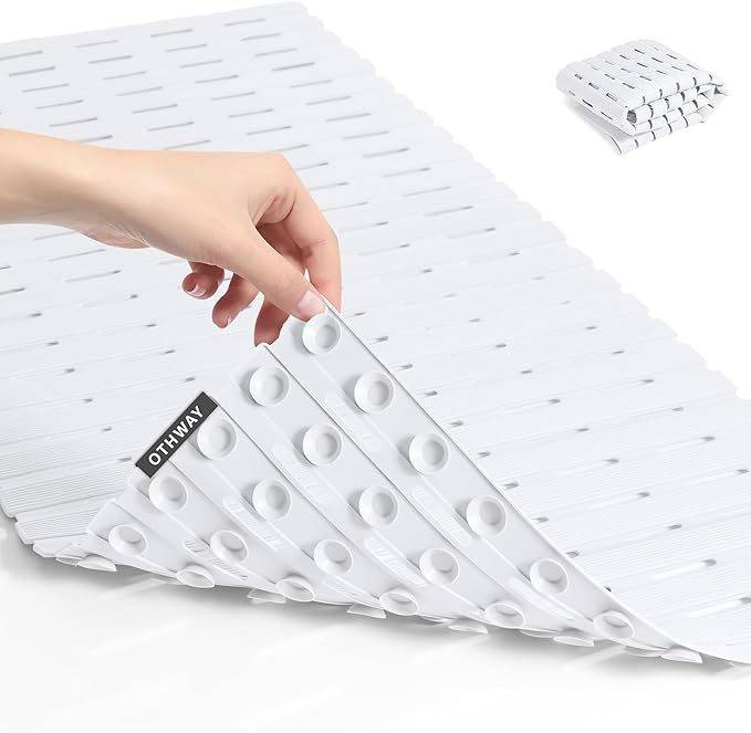 OTHWAY Non Slip Shower Mats, 36.6" x 16.9" Shower Mats for Inside Shower, Soft TPE Bath Mat for Tub Non Slip, Anti Slip Shower Floor Mat with Suction Cups, Machine Washable Shower Stall Mat, White