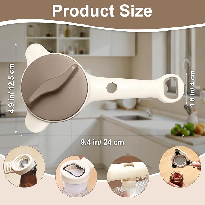 Multi-Functional 4-in-1 Jar Opener, Adjustable Stainless Steel Bottle Opener for Multi Size Jar Bottles with Ergonomic Non-Slip Handle Grip, Kitchen Helper for Seniors Weak Hands Arthritis