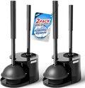 FORASTO 2Pack 2 in 1 Toilet Brush and Plunger Set, Extended Handle Plunger,Toilet Bowl Brush Plunger Set,Bathroom Cleaning Tools,Toilet Brush Plunger Combo,Cleaning Supplies，Black