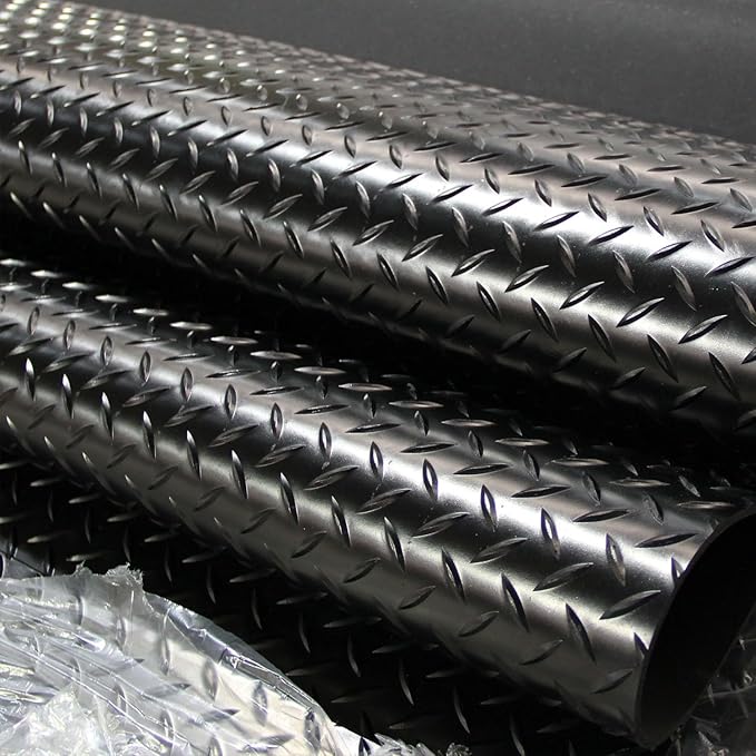 Heavy Duty Diamond-Plate Rubber Flooring Roll 4x10 FT, Multi-Purpose Waterproof Anti-Slip Floor Mat, Easy to Clean Under Equipment, Mats for Garage, Gym, Stable, Basement, Kennel
