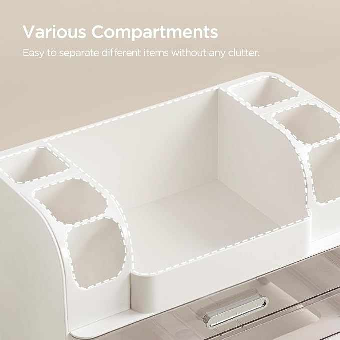 HBlife Makeup Organizer for Vanity with Brush Holder, Large Bathroom Countertop Cosmetic Organizer Skin Care Storage, Easy to Store Lipsticks, Nail Polishes, Perfumes, Eyeshadow Palettes, White