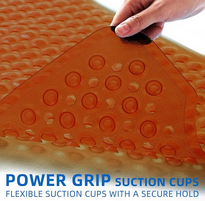 ZHICHENG Bath Tub and Shower Mats, Non-Slip 39 x 16 Inch Extra Long Bath Mat, Machine Washable Bathtub Mat with Drain Holes, Suction Cups for Bathroom (Colour Brown)