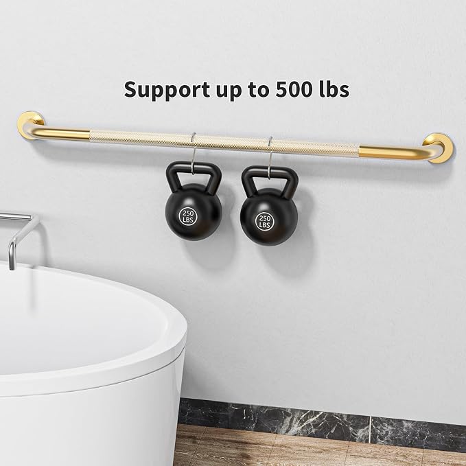 40 Inch Brushed Gold Shower Grab Bar w/Anti-Slip Knurled Grip,YuanDe Stainless Steel Bathroom Grab Bars, Handicap Injury Elderly Senior Assist Support Shower Handle