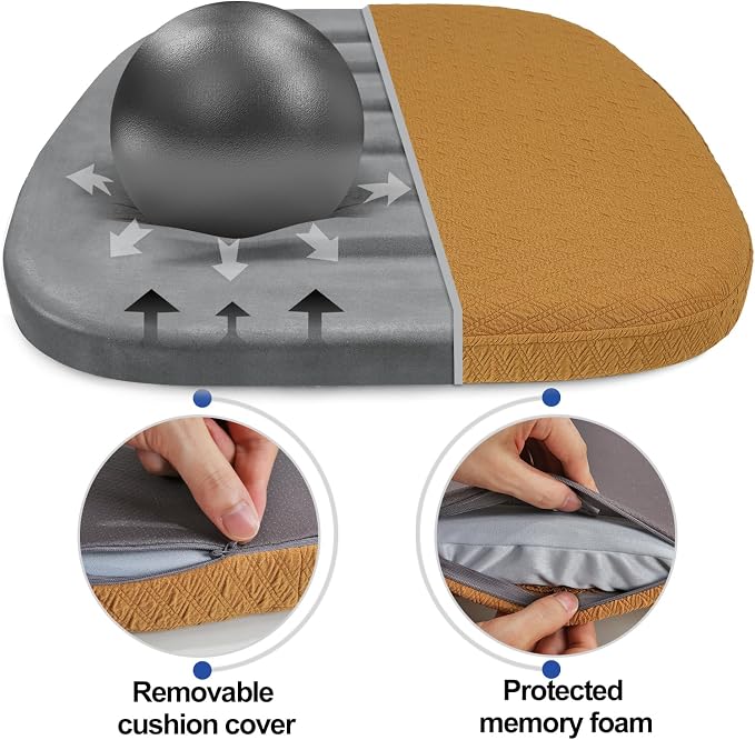 BUYUE Luxury 100% Pure Memory Foam Chair Cushions 4 Pack, Jacquard 16" U-Shape Comfortable Dining Chair Pads, Removable Slip Resistant Kitchen Chair Seat Cushions, (Set of 4, Ocher)