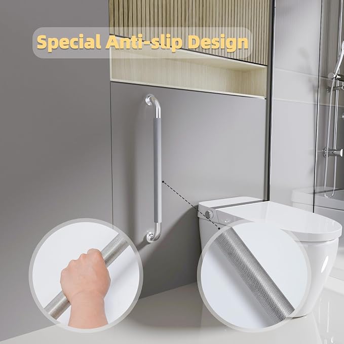32 Inch Shower Grab Bar, Bathroom Grab Bar Handle with Anti-Slip Knurled Grip, Stainless Steel Bath Balance Bar, 1.25" Diameter Bath Safety Bar Support for Seniors Elderly Pregnant, Brushed Nickel
