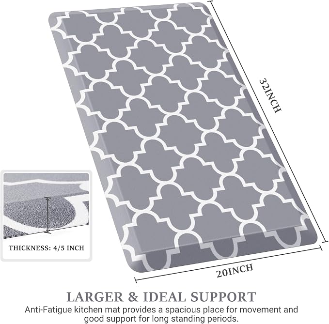WISELIFE Anti Fatigue Floor Mat - 4/5 Inch Thick Kitchen Mat Non Slip Waterproof Heavy Duty Ergonomic Comfort Mat Durable for Home, Office, Sink, Laundry,(20" x 32", Grey)
