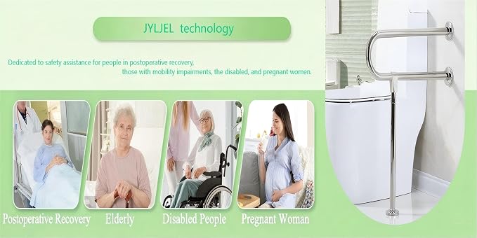 24" x 27.55" Toilet Support Rail Toilet Grab Bar, 304 Stainless Steel Shower Safety Handrail - Anti-Slip Bathroom Support Bar for Elderly, Disabled, Pregnant Women 1.25’Tube