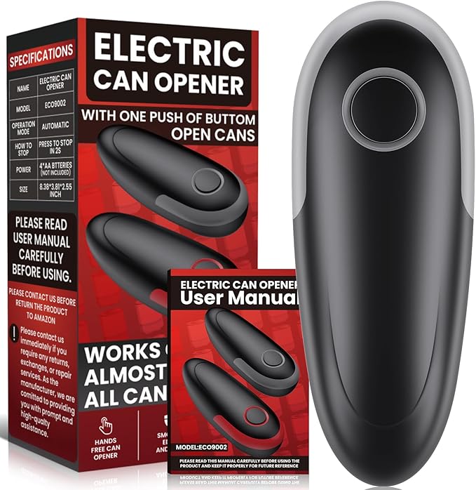 One Touch Electric Can Opener Fits All Can Sizes, Kitchen Gadgets Battery Operated Can Openers for Seniors, Arthritis and Chef