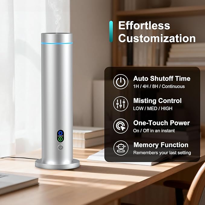 Maromalife Waterless Diffuser, Essential Oil Diffuser, 1000 Sq.Ft Coverage Scent Diffuser – Plug-in Only, Adjustable Mist, Remote, Mood Lights for Home & Office, Large Room, Hotel, Silver