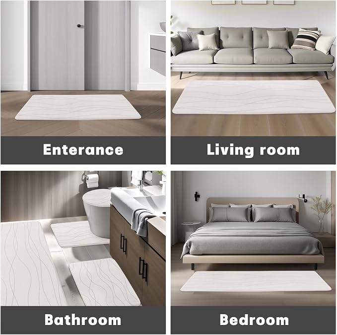 YIHOUSE Memory Foam Bathroom Rug Sets, White, 5 Piece | Ultra Soft, Absorbent, Non-Slip, Machine Washable