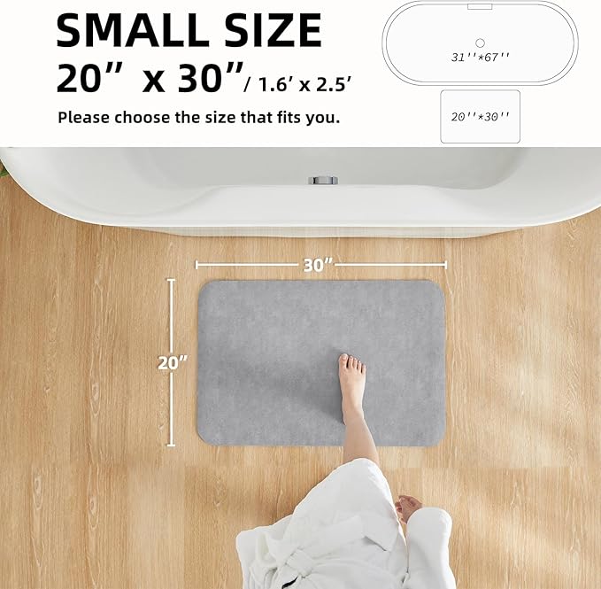 TYUU Bathroom Mat Quick Dry, Bathroom Rugs Non Slip Washable Thin Absorbent Bath Mat Fits Under Door Bathroom Floor Mat Perfect for Bath, Shower, or Sink 20"x30" Light Grey