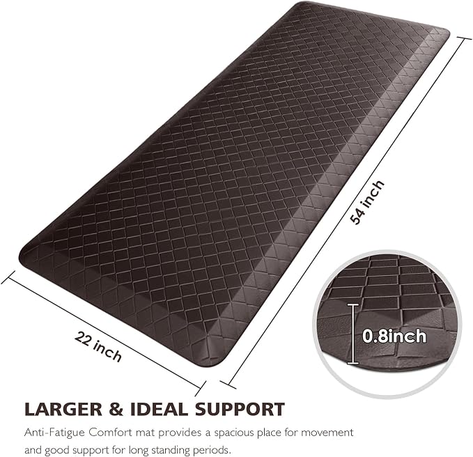 HappyTrends Kitchen Floor Mat - 4/5 Inch Thick Anti-Fatigue Kitchen Rug,Waterproof Non-Slip Kitchen Mats and Rugs Heavy Duty Ergonomic Comfort Rug for Kitchen,Office,Sink,Laundry,(22"x54", Chocolate)