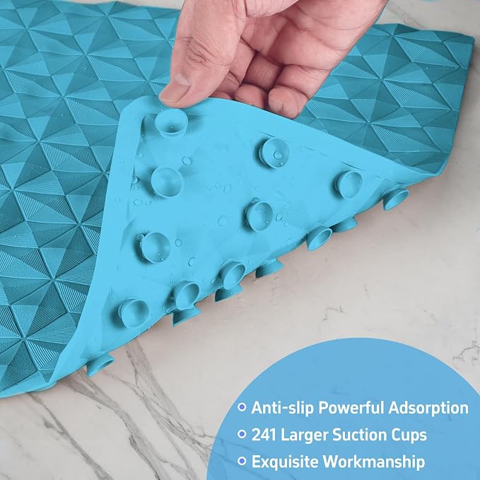 Non Slip Bathtub Mat for Bath Tub Shower - Natural Rubber Mat with 241 Suction Cups - Soft Bathroom Safety Mat - Unique Diamond Pattern - Fatigue Relief - Machine Washable - 16 × 28 Inch