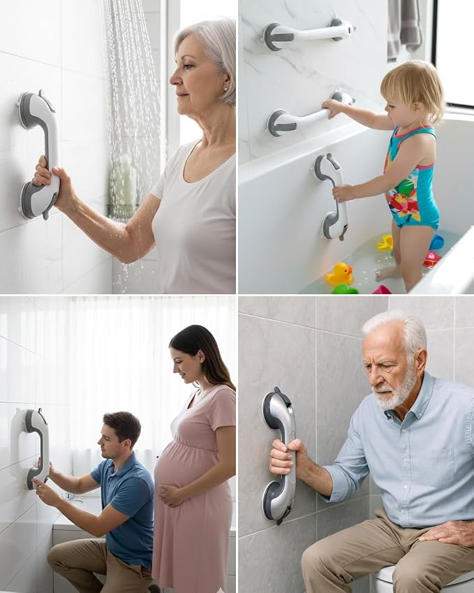 Shower Handles for Elderly Suction 2 Pack Grab Bars for Bathtubs and Showers, bar Safety 200 lbs Walls Handicap Heavy Duty Holder Hooks to Lift Large Tile Glass Suction Cups Tool Chair