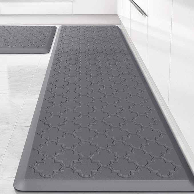 Kitchen Mat [2 PCS] Cushioned Anti-Fatigue Floor Mat Water Resistant Non-Skid Kitchen Mats and Rugs Ergonomic Comfort Foam Kitchen Rugs Standing Mat for Floor Office Sink (Grey,20"x30"+20"x60")