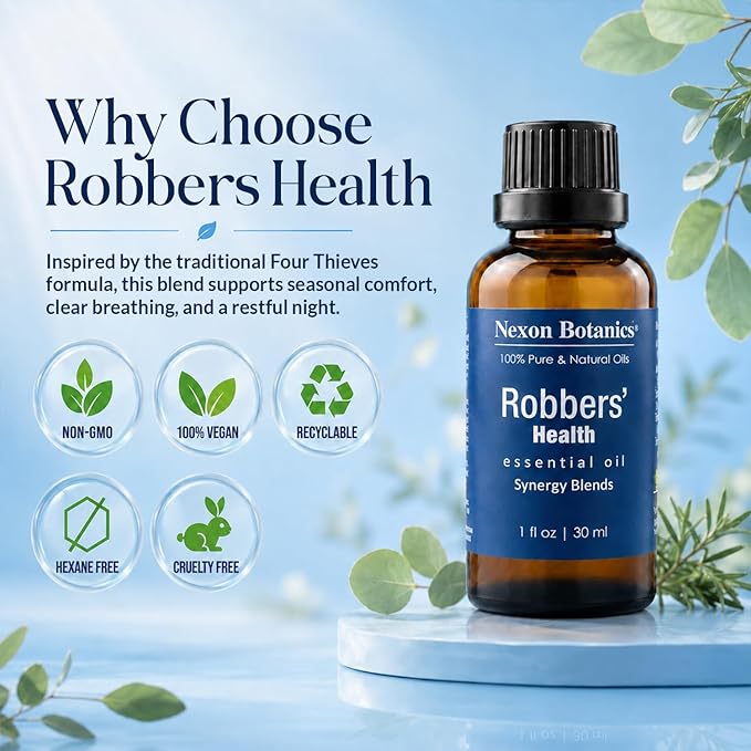 Robbers' Health Essential Oil Blend 30 ml - Immunity Boosting Thieves Oil - Natural Fighter Shield Against Impurities - Nexon Botanics