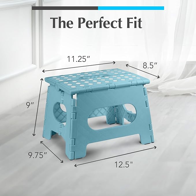Handy Laundry Folding Lightweight Step Stool - Sturdy Enough to Support Adults - Opens Easy with One Flip - Great for Kitchen, Bathroom or Bedroom (Teal | 2-Pack)