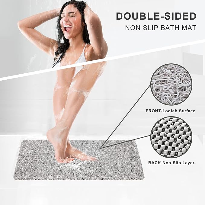 Nonslip Bathtub Mat, Anti Slip Bath Mat 0.6" Extra Thick, Quick Dry Bath Tub Anti Slip Shower Mat, Loofah Non-Slip Bath Mat for Tub Bathroom Pool Kitchen Entryway Home Hotel(Light Gray 16x39)