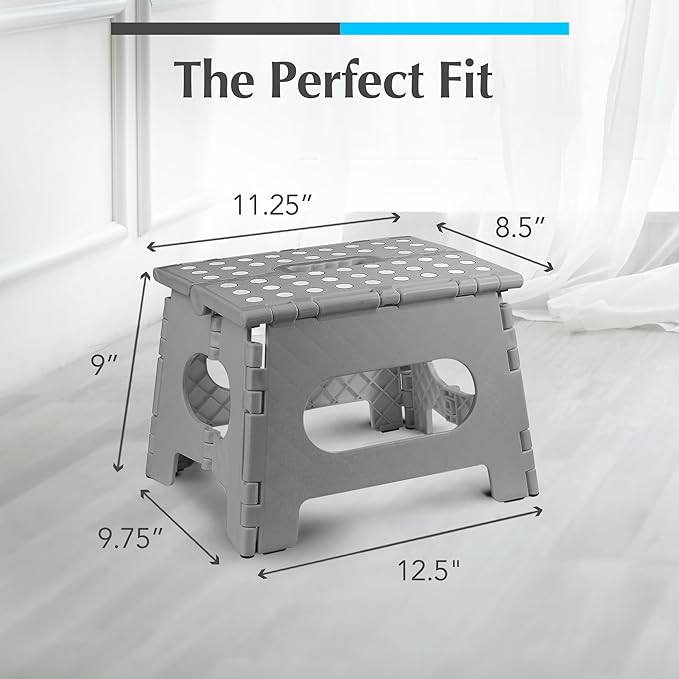 Handy Laundry Folding Lightweight Step Stool - Sturdy Enough to Support Adults - Opens Easy with One Flip - Great for Kitchen, Bathroom or Bedroom (Grey | 2-Pack)
