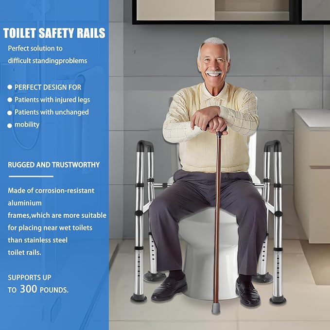 Toilet Safety Rails, Adjustable Toilet Safety Frame & Rails, Toilet Safety Rail for Elderly Adults