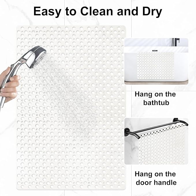Non Slip Shower Mat with Suction Cups, 31.5x47.2 Inch Quick Drain TPE Anti Slip Shower Mats for Inside Shower, Large Shower Stall Mat Soft on Feet, Easy to Dry&Cut Machine Washable