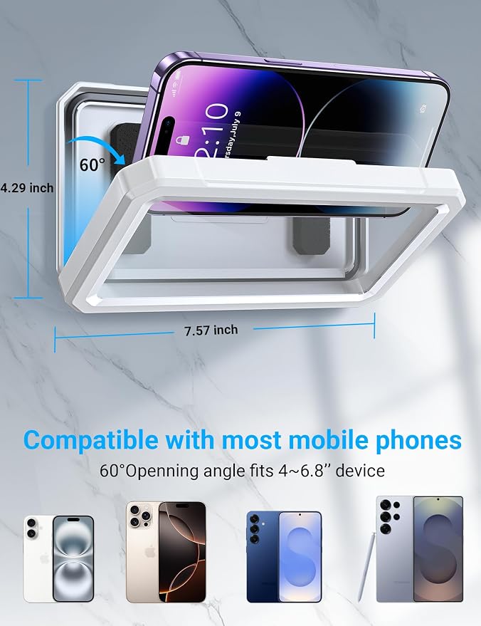 Shower Phone Holder Waterproof【480° Rotatable】Bathroom Cell Phone Holder,Retractable Adjustable Shower Phone Case Holder Mount Stand for Bathroom Wall Phone Mount Stand Waterproof for 4~6.8" Phones