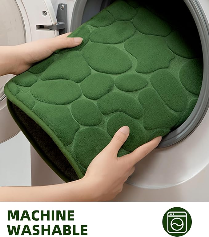 YIHOUSE Memory Foam Bath Mat Cobblestone Bathroom Rugs Super Water Absorbent Bath Mats for Bathroom Machine Washable Bath Rugs(17 x 24,Green)