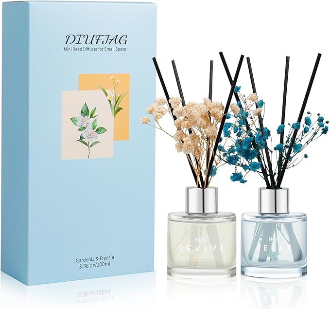 Jasmine White Tea Gardenia Bathroom Diffuser, 3.4 oz Reed Diffuser with Dried Flower for Small Place, Last up to 60 Days