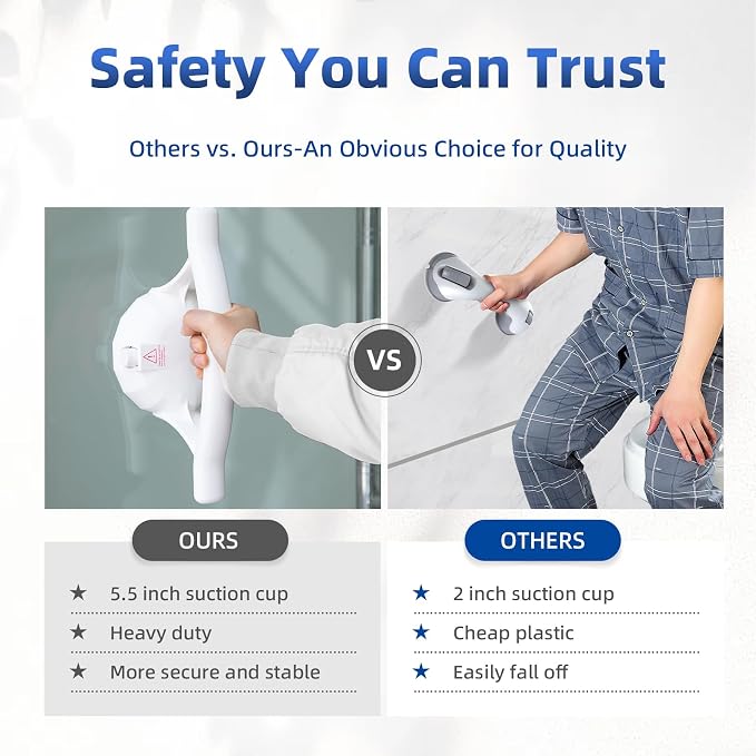 Upgraded Suction Grab Bars for Shower, 440lb Bathroom Safety Grab Bars for Bathtubs and Showers Heavy Duty, No Drilling Strong Suction Shower Handle for Seniors Elderly Disabled,Pregnant