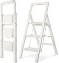 Step Ladder 3-Step White Finish Aluminum Folding Ladders